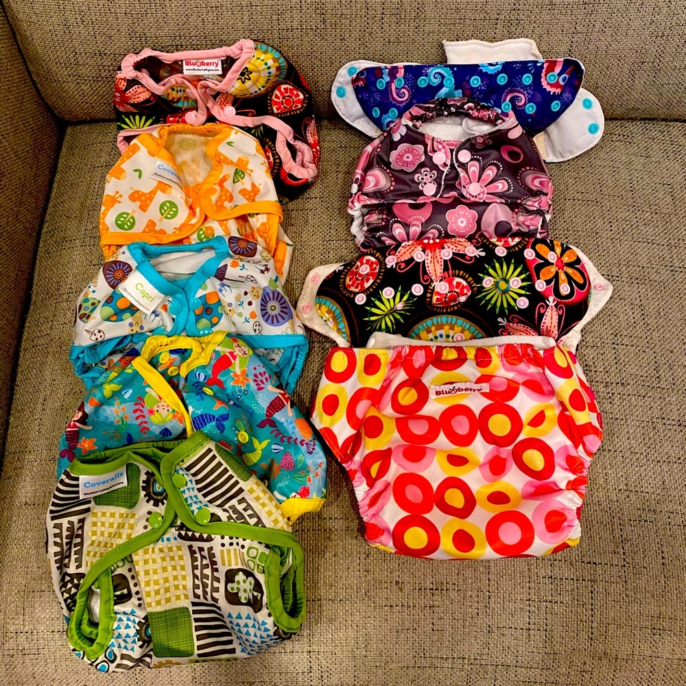 Lot of 9 blueberry cloth diapers